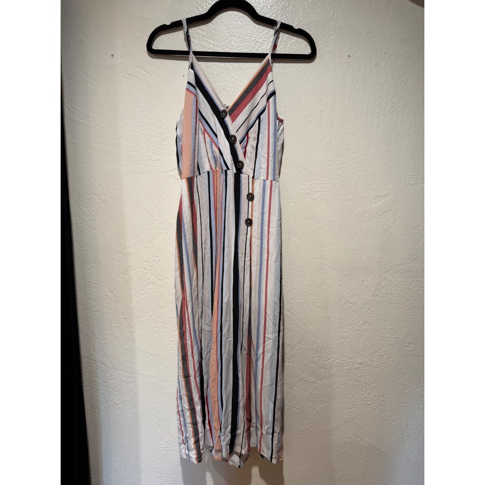 Trixxi Womens Multicolor Striped‎ Wide Leg Jumpsuit V-Neck Size